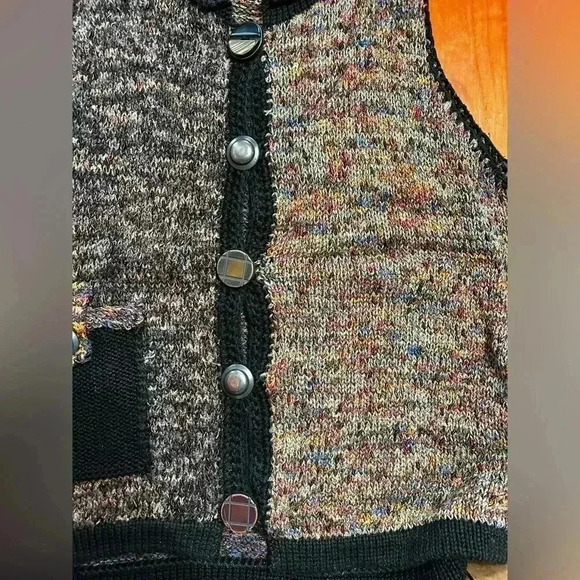 Ani Barrie Vintage Colourful Knit Button Front Pocket  Womens M Vest Sweater USA - Picture 8 of 12
